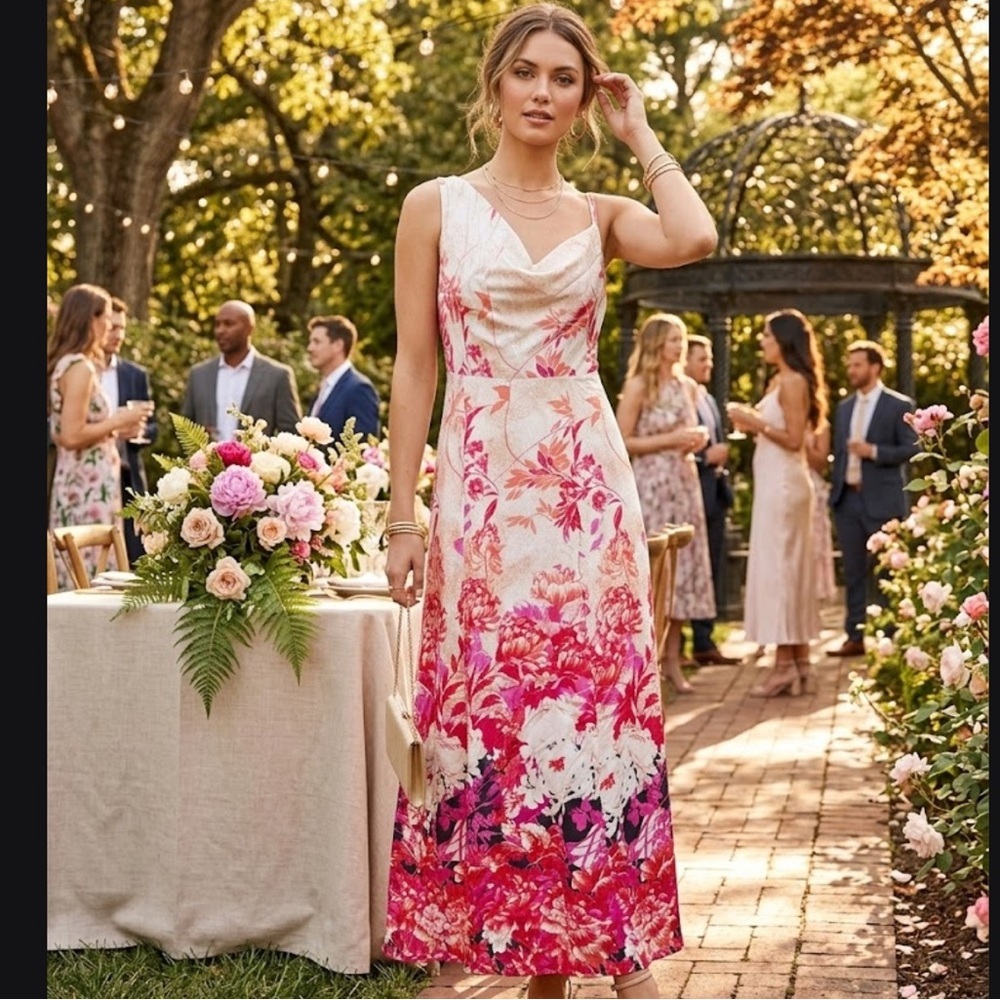 MONSOON Silk Floral Cowl Neck Maxi Dress Sz 10 large